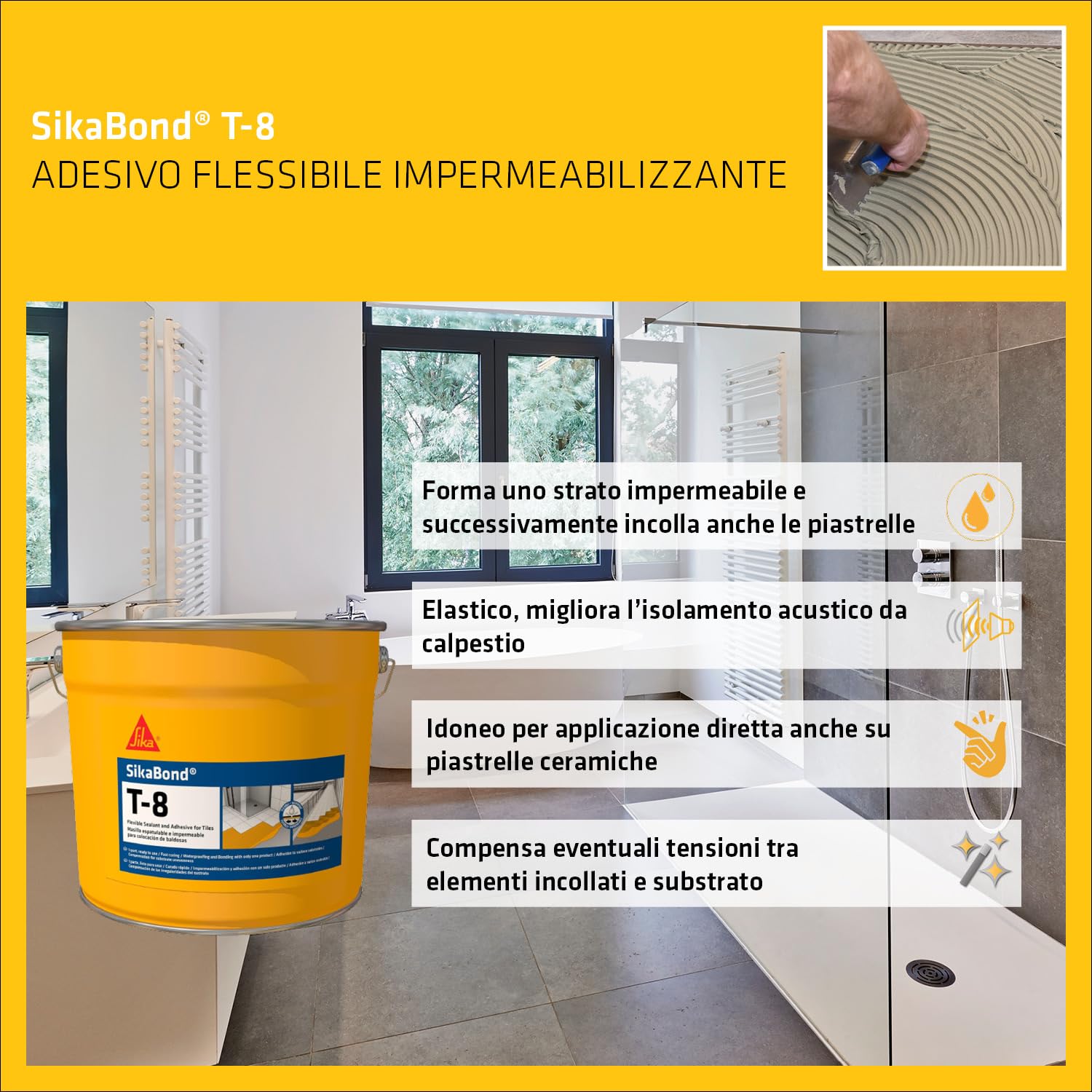 SIKA - Adesivo impermeabilizzante - SikaBond T8 - Beige - 10L | La soluzione per incollare e proteggere terrazze e bagni dall'acqua in un solo passaggio - Elastico e duraturo