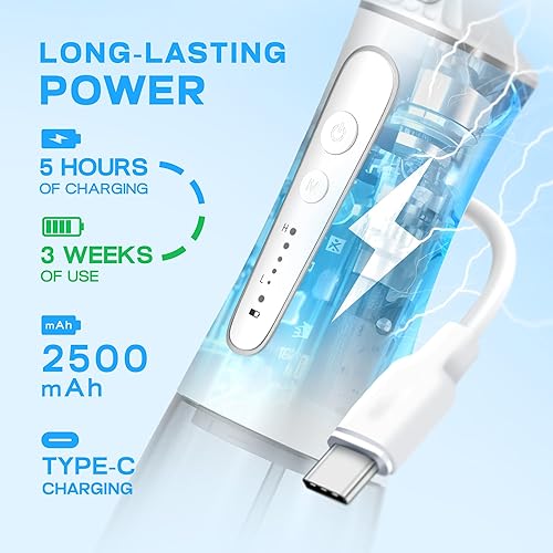 Miniatura 5 de Irrigador dental de agua inalámbrico, irrigador oral portátil con 5 modos, tanque de 10.1 fl oz, recargable, IPX7 impermeable, limpiador de dientes