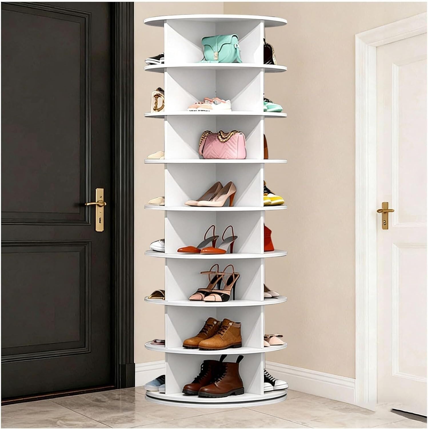 Lshtshf-Ou White Rotating Shoe Rack Tower,360° Spinning Storage Organizer Modern Round Carousel For Closet Entryway Bedroom(,8-Tier)