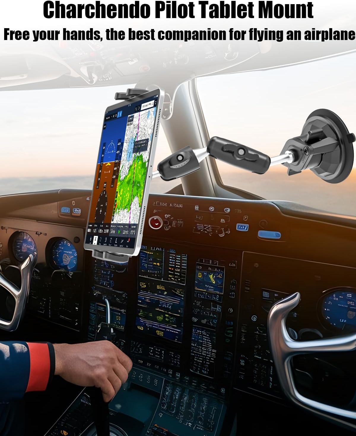 Charchendo Pilot Tablet Mount [Upgraded Multi-Angle Adjustable Metal Arm], Aviation Cockpit Tablet Holder with Super Suction Cup, Fits iPad Pro 13/12.9/Air/Mini, Galaxy Z Fold, 4-13" Devices