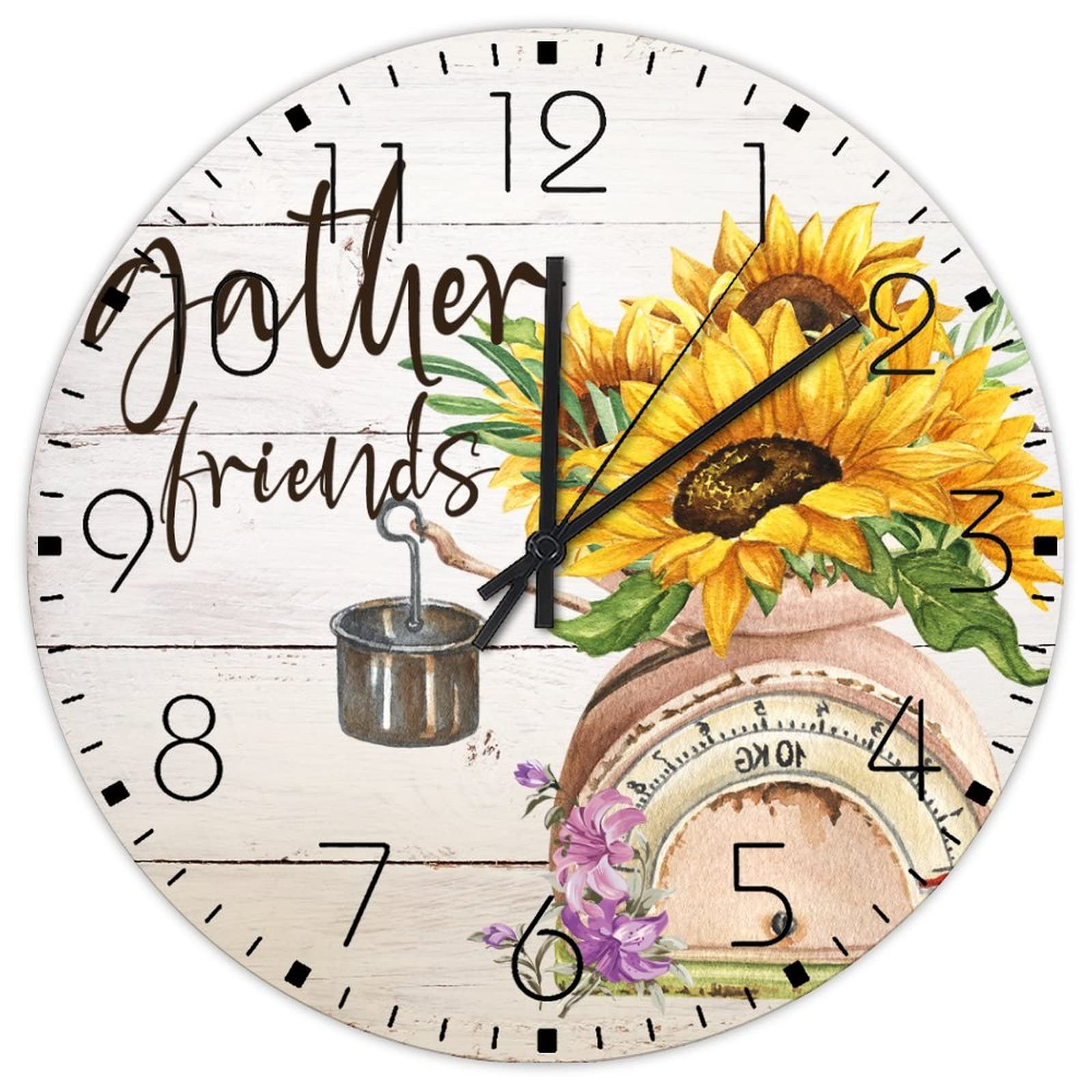 Horloge murale en bois 38 cm aquarelle florale pour salon
