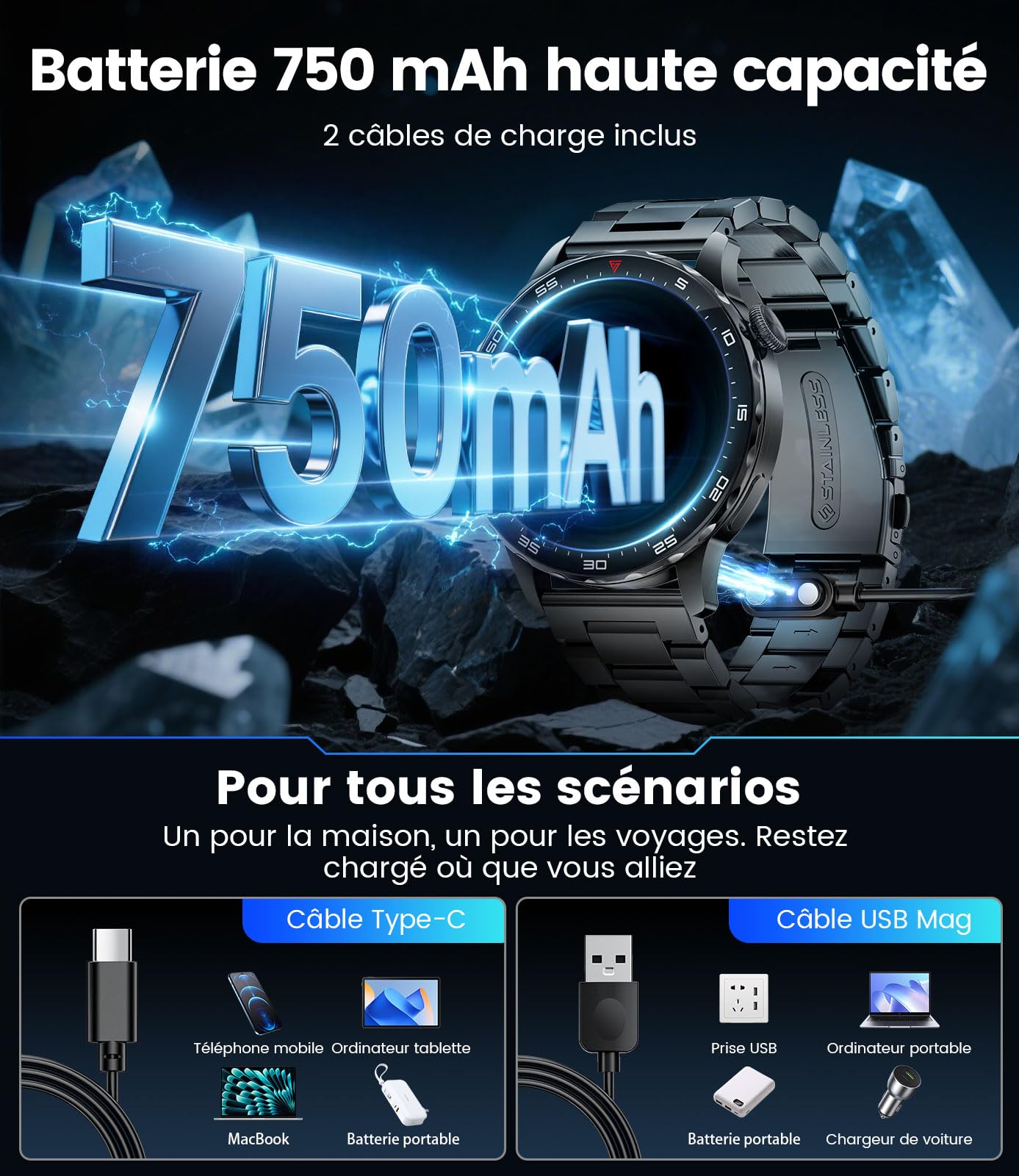 Montre Connectée Homme BENYAR SMART - Écran AMOLED 1.43", Appels Bluetooth, 730mAh, 120 Modes Sport, Monitoring Santé - 7
