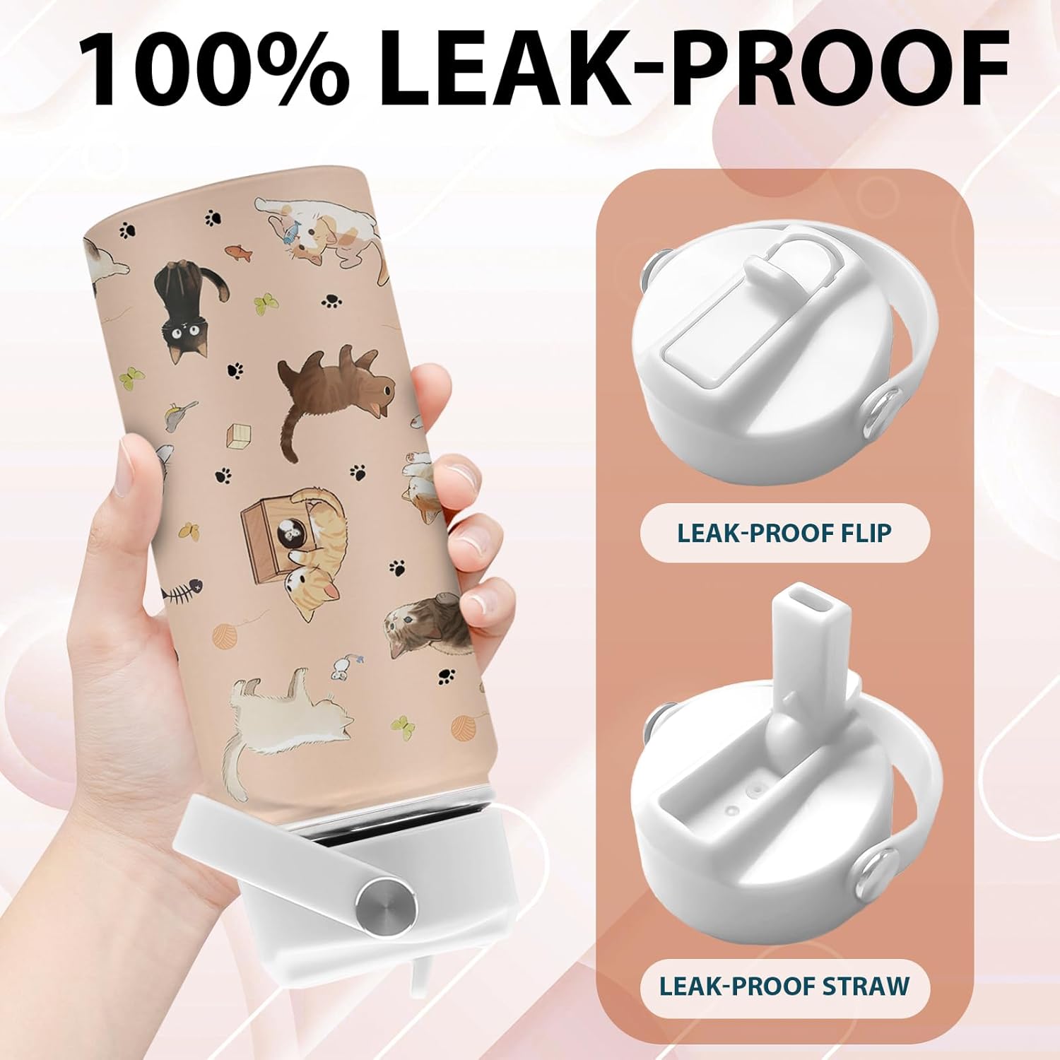 Cat Lover Gifts for Kids Boys Girls, 16 oz Stainless Steel Insulated Water Bottle with Straw Lid, Cats Water Bottle for Cat Lovers, Cute Cat Tumbler for Birthday Christmas (1pcs) - Image 3