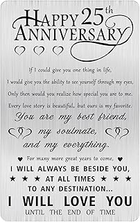 Alotozo 25th Anniversary Card Gifts, Happy 25 Years Wedding Anniversary Engraved Wallet Card Gift for Husband Him Her Boyfriend Men