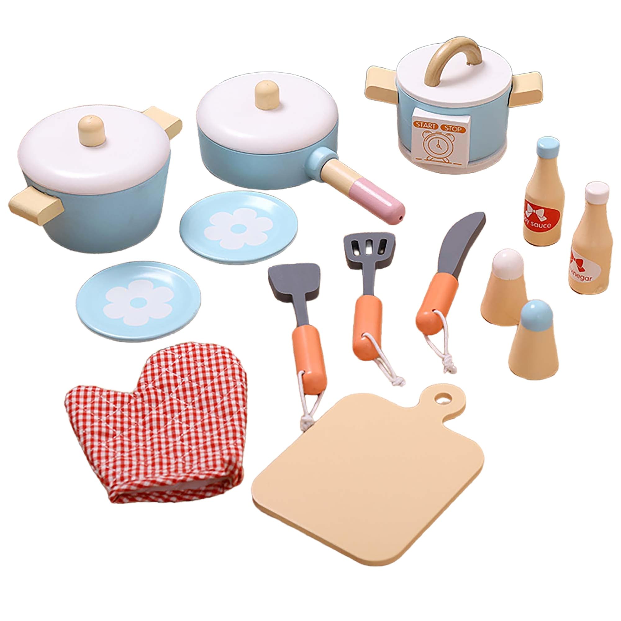 BEACENOV Wooden Toddler Kitchen Toys Cooking Set,Kids Play Kitchen Accessories, Kids Kitchen Playset Wood Pots and Pans Toys,Toddler Montessori Pretend Play Toys for Baby Boys Girls Age 3-7