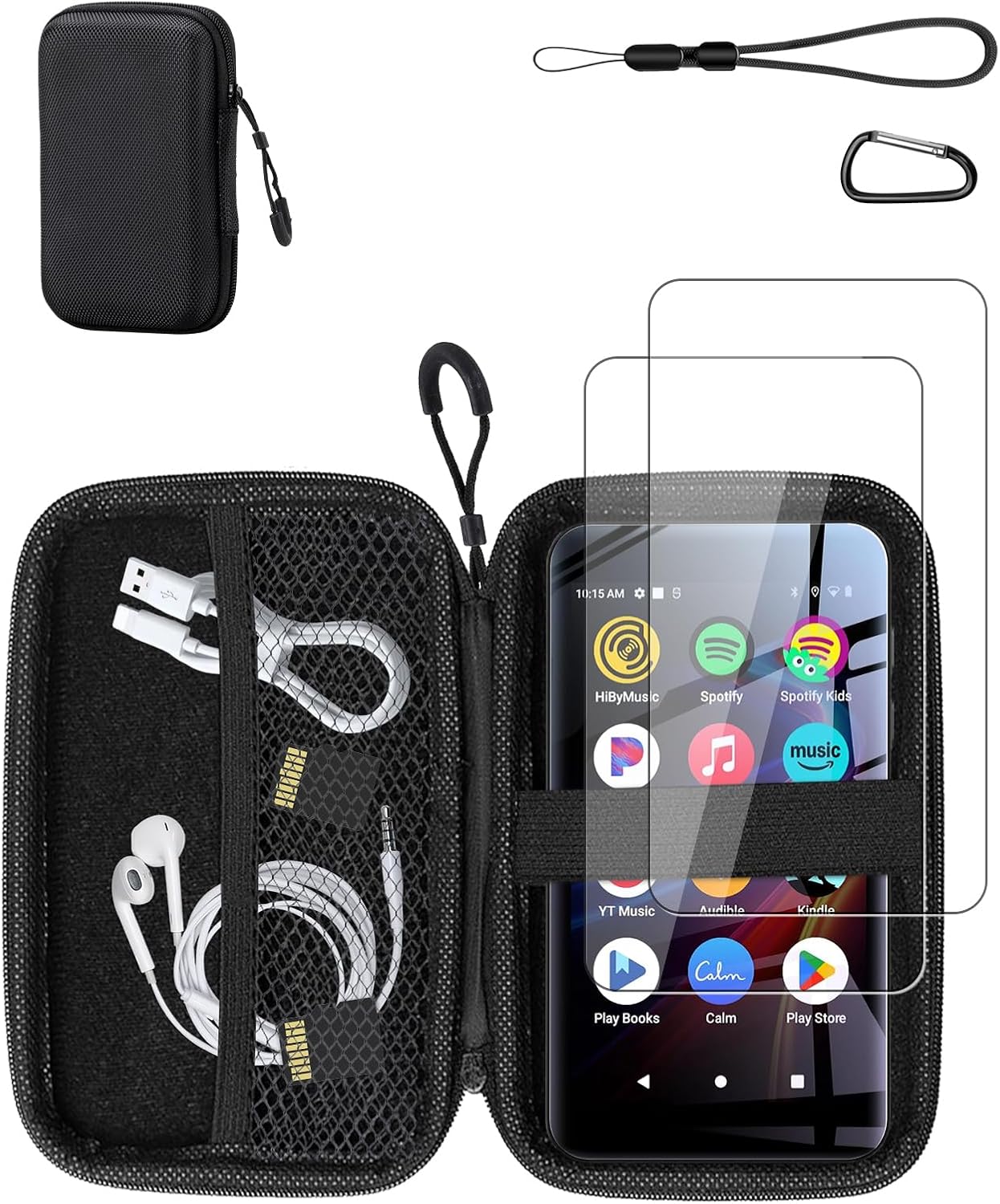 Case for Innioasis G5 MP3 Player – Hard EVA Shell Carrying Bag with Carabiner & Lanyard+2 Screen Protectors,Large Capacity Shockproof Storage for MP3 & Accessories