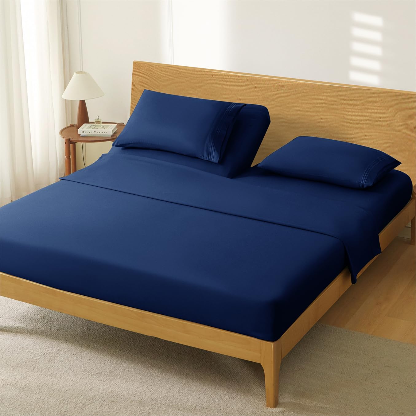 Manyshofu 4 Piece Split Head King Sheets Sets for Adjustable Bed Sheet, Flex Head Split Top King Sheets Navy Blue Sheet Set - 1800 Thread Count Bedding Set with 14-16 Inch Deep Pockets