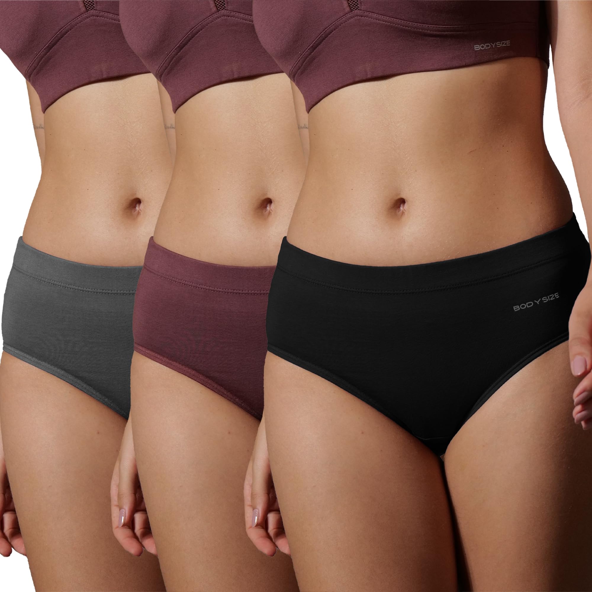 bodysize Women Mid-Waist Hipster Cotton Lycra Panties | Sweat Proof, Anti-Microbial Layer, Soft Stretch Underwear | Comfortable Everyday Innerwear (Pack of 3) (JENSY)-picture-31