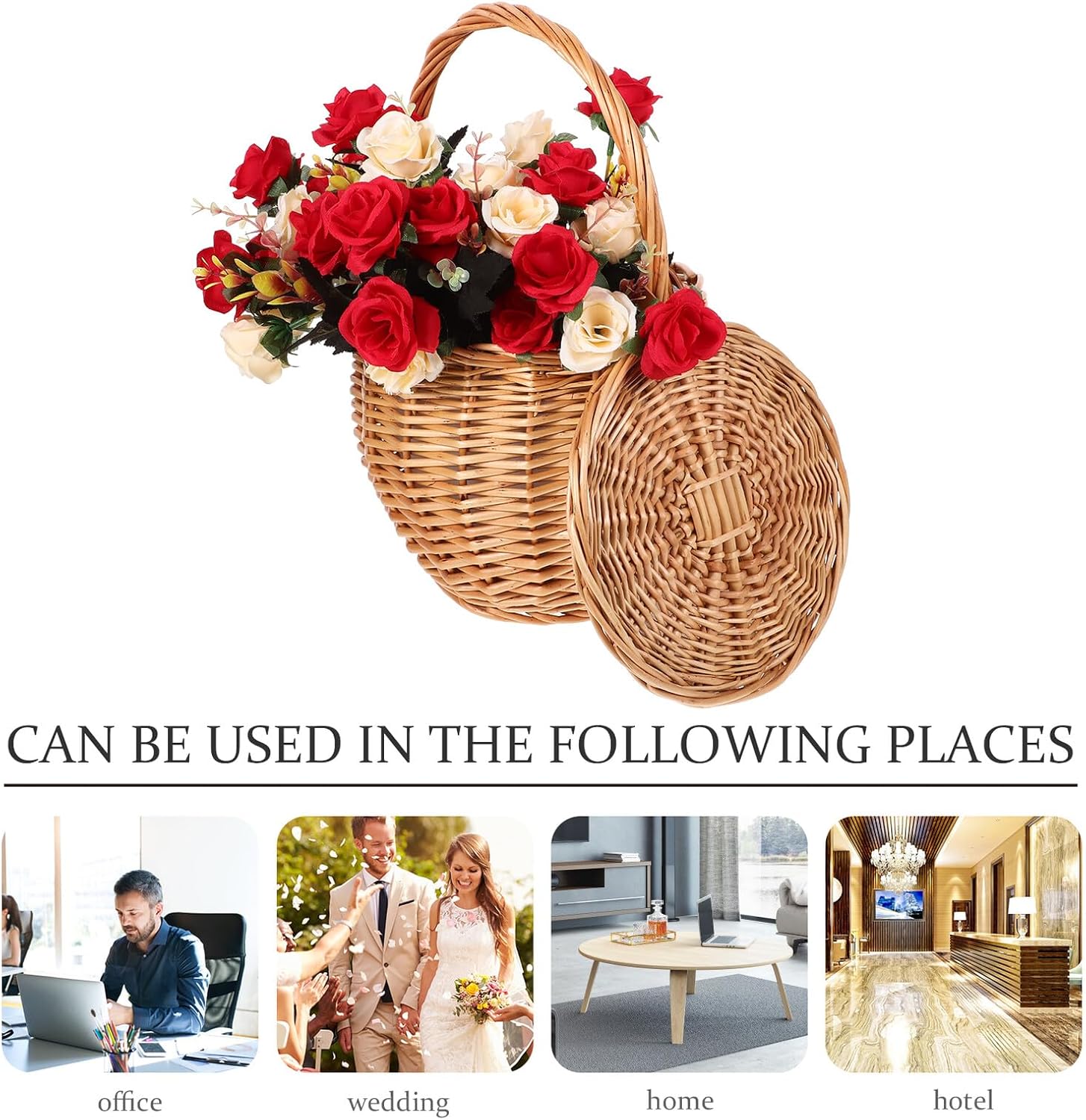Handmade Wicker Picnic Basket Portable Fruit Basket Light Color Woven Storage for Outdoor Camping and Wedding Flower Girl