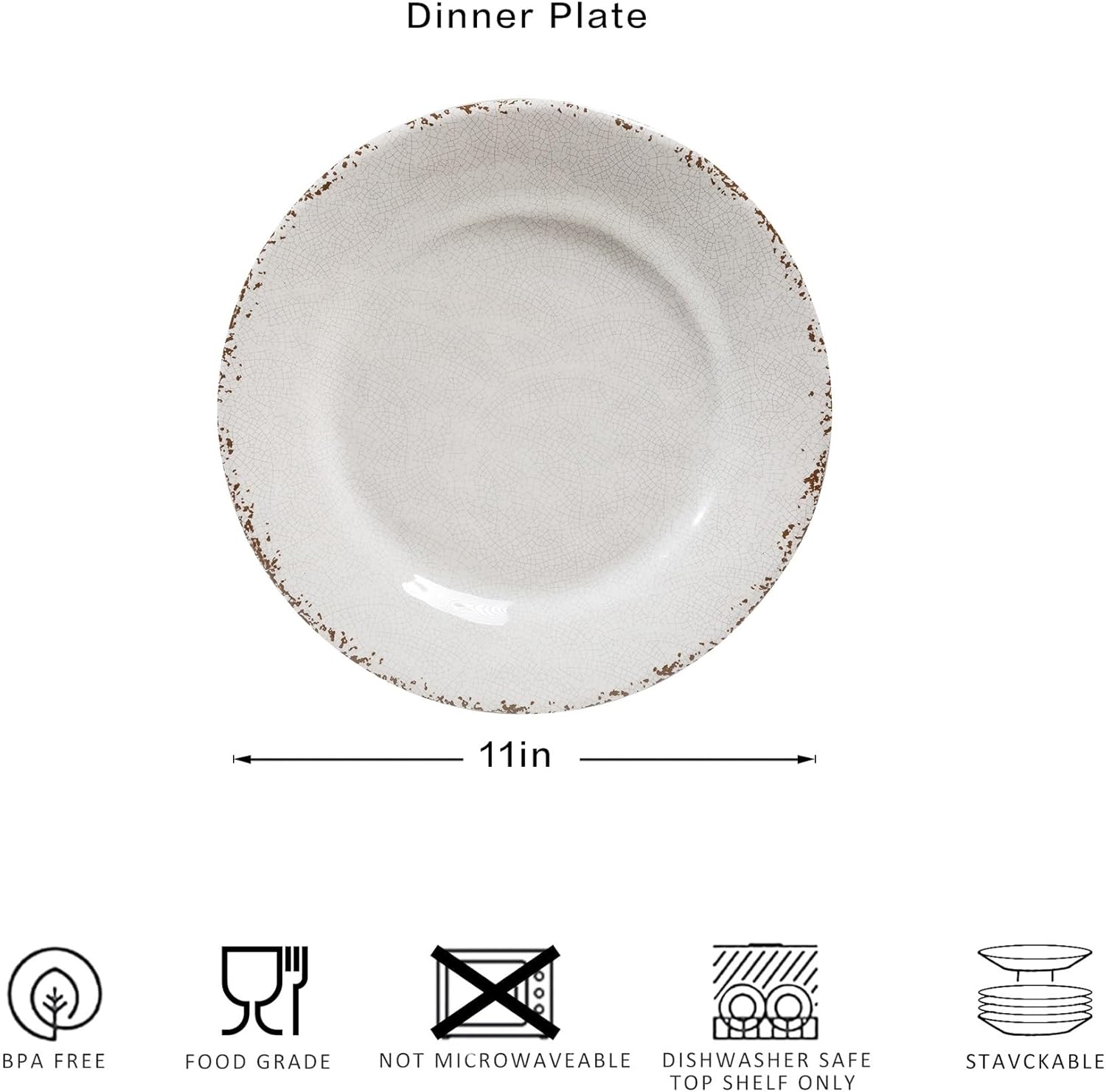 Rustic Melamine Dinner Plates, 11 inch Melamine Plates Set of 6, Large Salad/Dessert Plates, Unbreakable Colorful Serving Dishes Set for Indoor and Outdoor, Assorted Color… - Image 7