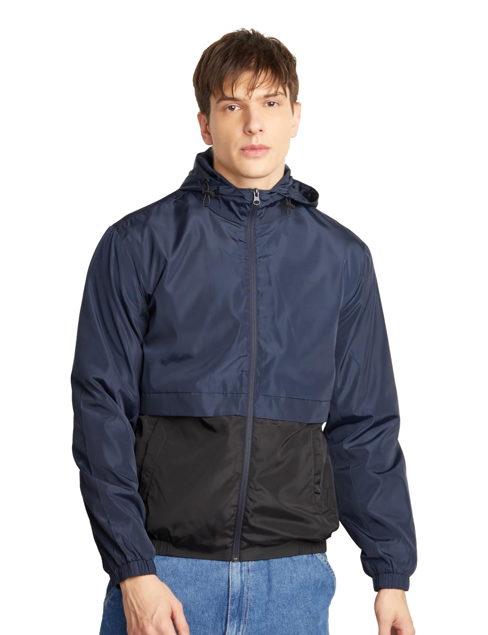 Janasya Men's 100% Polyester Zip Hoodie Color-blocked Jacket in neutral