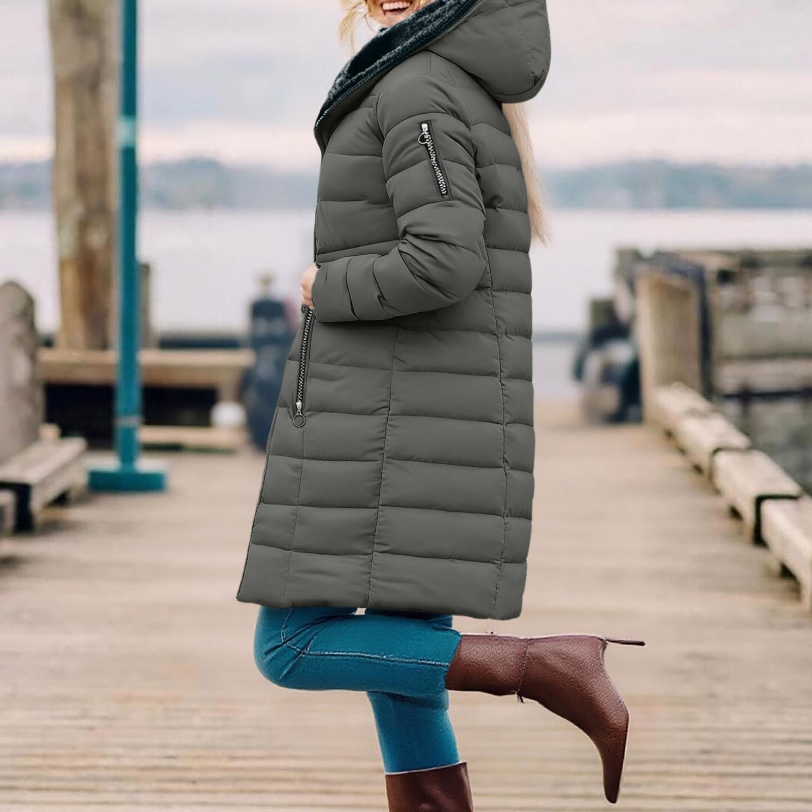 KOG Winterjacke Damen Baumwolle Wintermantel Warmes Daunenjacken Jacken Bekleidung Frau übergangsjacken Retro Trenchcoat Mode Hoodie Jacke Frauen Fleecejacken Basic Wanderjacke Teddyfleece Jacke