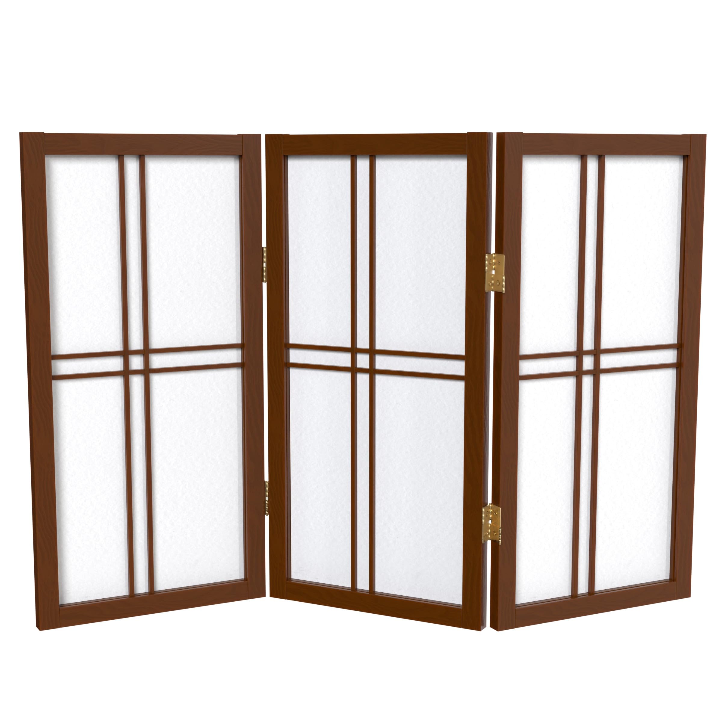 2 ft. Short Desktop Double Cross Shoji Screen - Walnut - 3 Panels