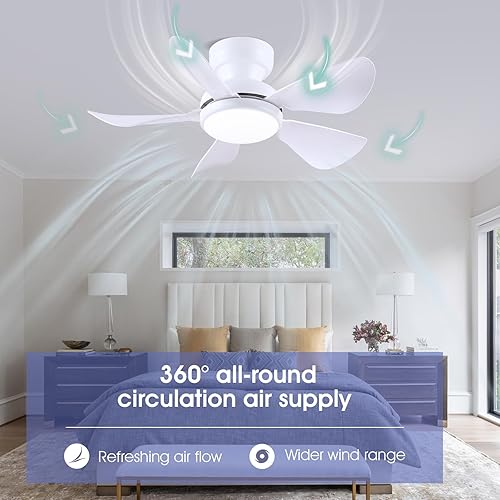 Miniatura 4 de Ventiladores de techo modernos de 32 pulgadas con luces, pequeño ventilador de techo de montaje empotrado con luz y control remotoaplicación, 5