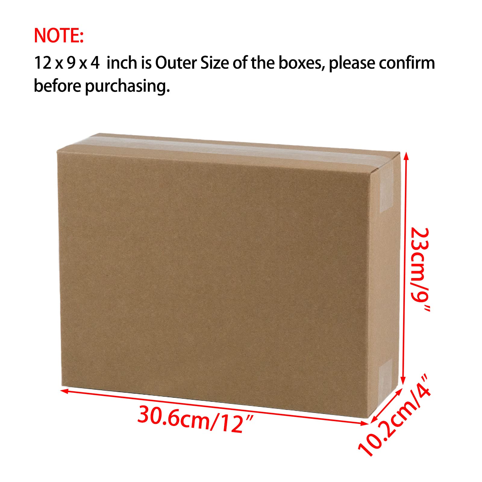 Condition photo showing New/Like New for 12x9x4 inches shipping boxes, brown corrugated cardboard boxes for small bussiness, 25 pack