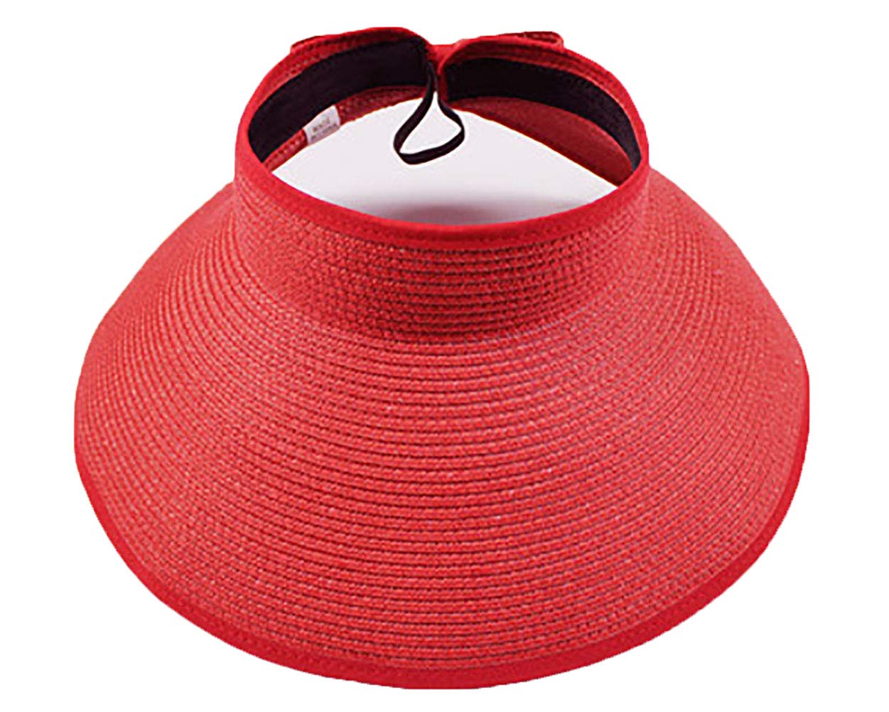 Ulalaza Women's Summer Foldable Straw Sun Visor w/Cute Bowtie UPF 50+ Packable Wide Brim Roll-Up Visor Beach Hat Red