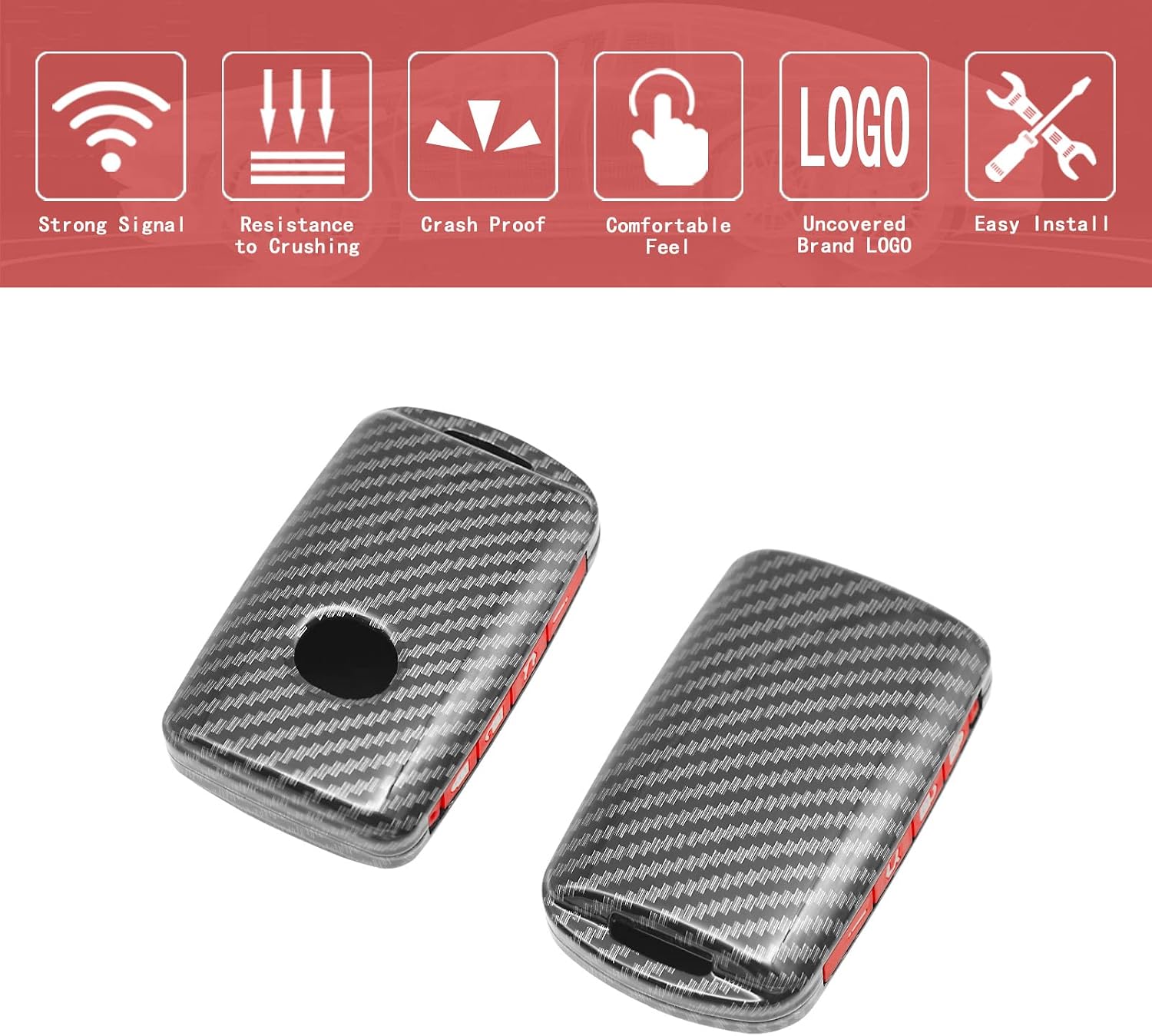Smart Key Fob Case Cover Compatible with Mazda 3 6 CX-5 CX-7 CX-9 MX-5 Miata 3 & 4 Button Keyless Entry Remote Black Carbon Fiber Pattern ABS Silicone Rubber Night-Luminous Red