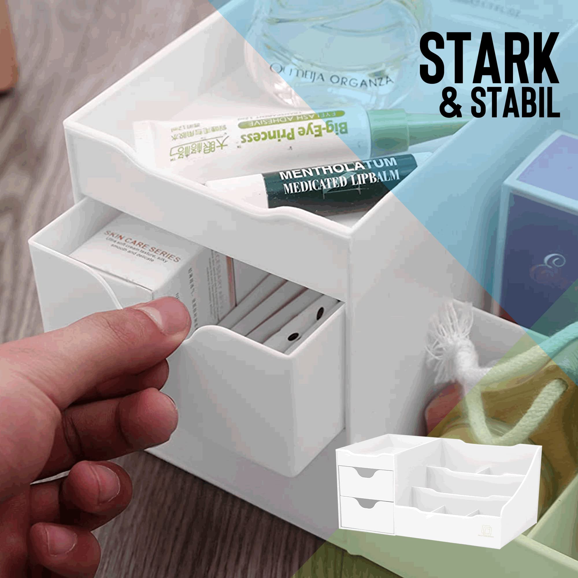 UNCLUTTERED DESIGNS Großer Weißer Schminktisch-Organizer - Kosmetik Aufbewahrung, Schönheit, Haare, Nägel, Parfüm & Hautpflege - Perfekt Bad & Schlafzimmer Schreibtisch Organizer Schubladen