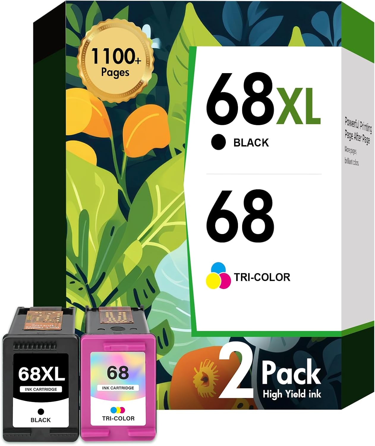 68 68XL 6155e Ink Cartridges Black Color Combo Pack for HP Printers Envy 6555e 6100e 6500e Series 68e Compatible with 6155e 6555e 6152e 6552e 6558e 6165e High Yield (2 Pack)