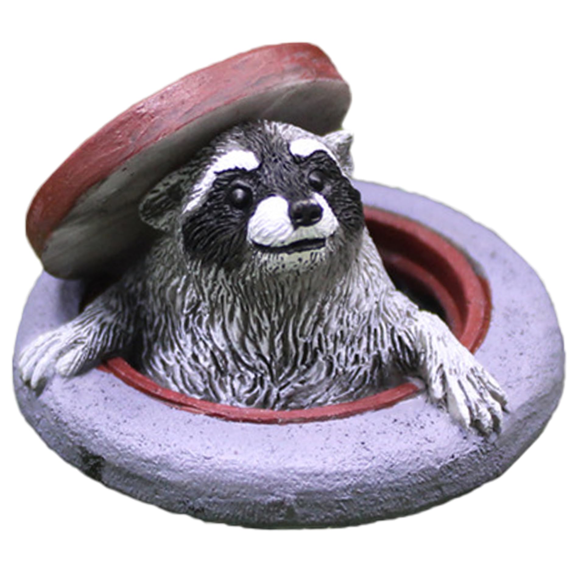Vervevum Raccoon Statue, Adorable Raccoon Manhole Cover Animal Figurines Tabletop Decor Realistic Resin Sculpture Ornament for Patio Yard Lawn, Figurine