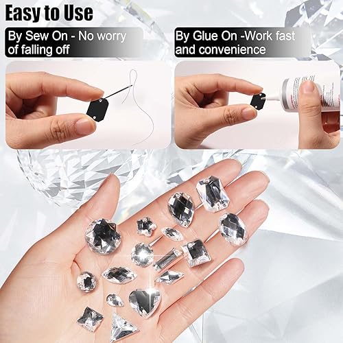 Miniatura 7 de Aptkin 1000 piezas de diamantes de imitación de cristal para coser grandes, gemas de costura grandes, diamantes de imitación acrílicos con formas