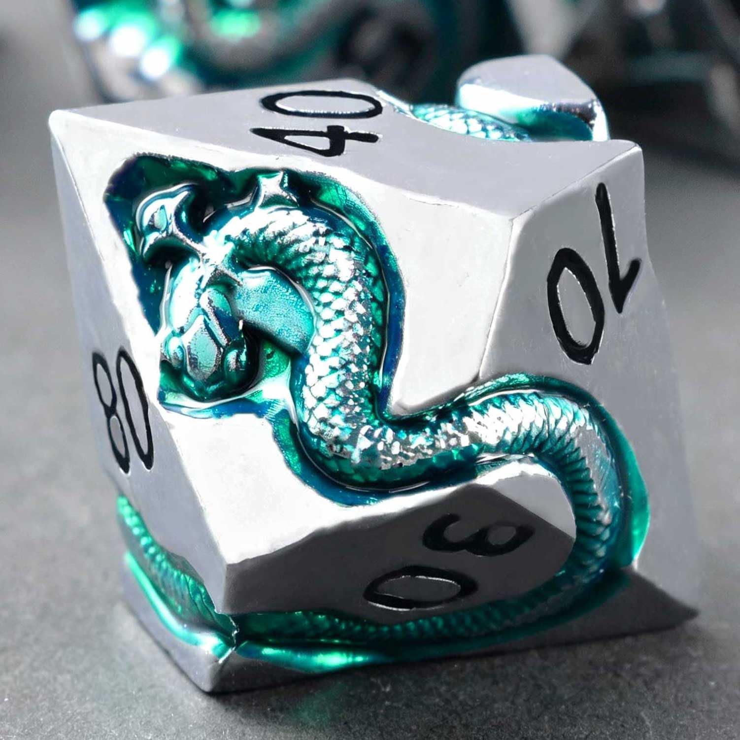 DND-Würfel-Set aus Metall für Dungeons and Dragons, Schlangen-Gravur, polyedrische RPG-Würfel, schwere D&D-Würfel mit Geschenketui für Pathfinder, MTG-Rollenspiele