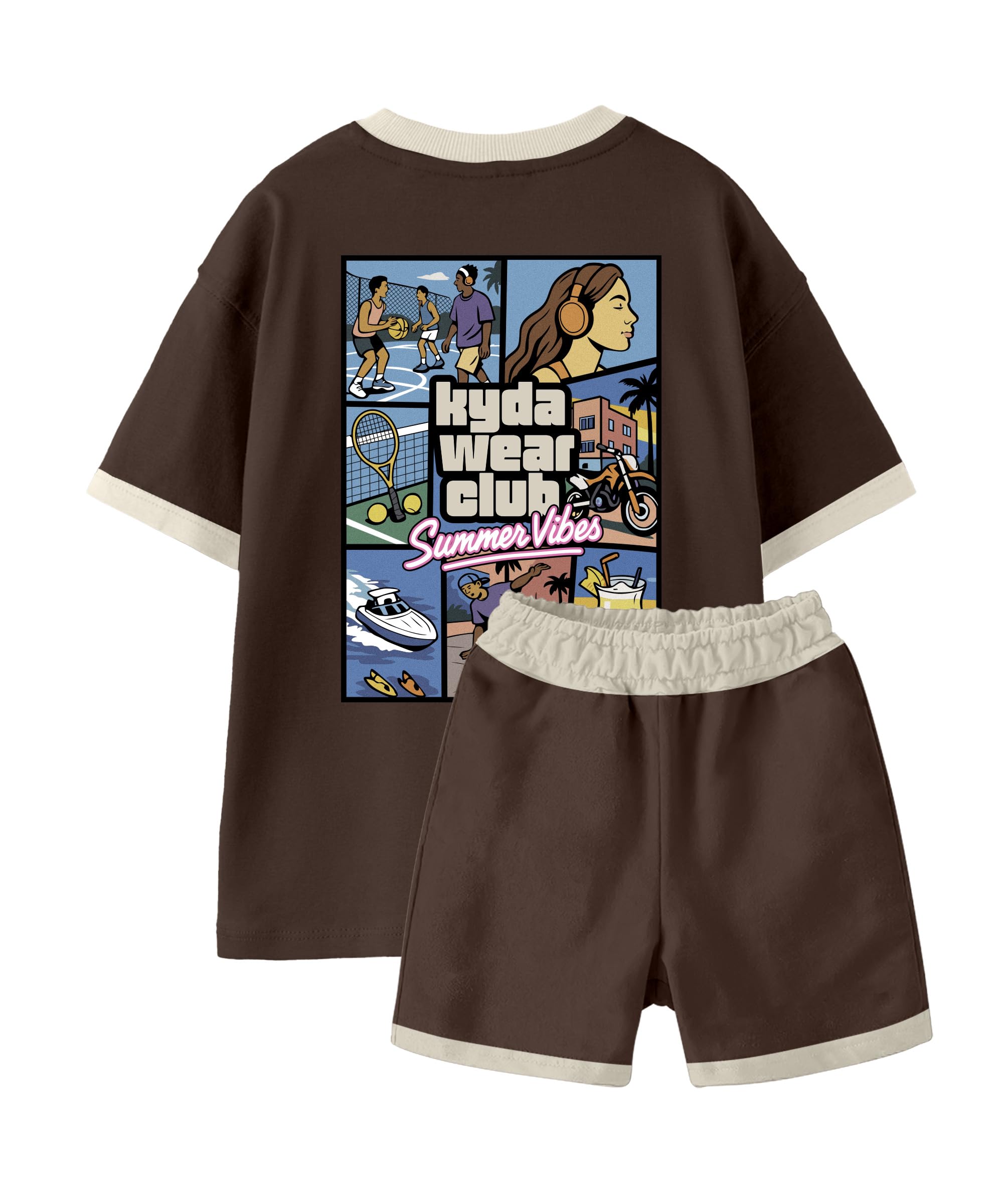 KYDA KIDS® Set di abbigliamento per ragazzi 100% puro cotone premium stampato oversize t-shirt e pantaloncini | abbigliamento casual estivo morbido traspirante | Set coordinato per ragazzi