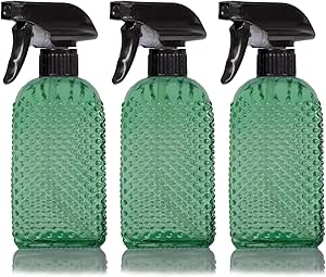OEXEO Glass Spray Bottles,Handheld Pressure Spray Bottles,Adjustable Nozzle(spray,stream),Reusable Container (3 PCS, Green)