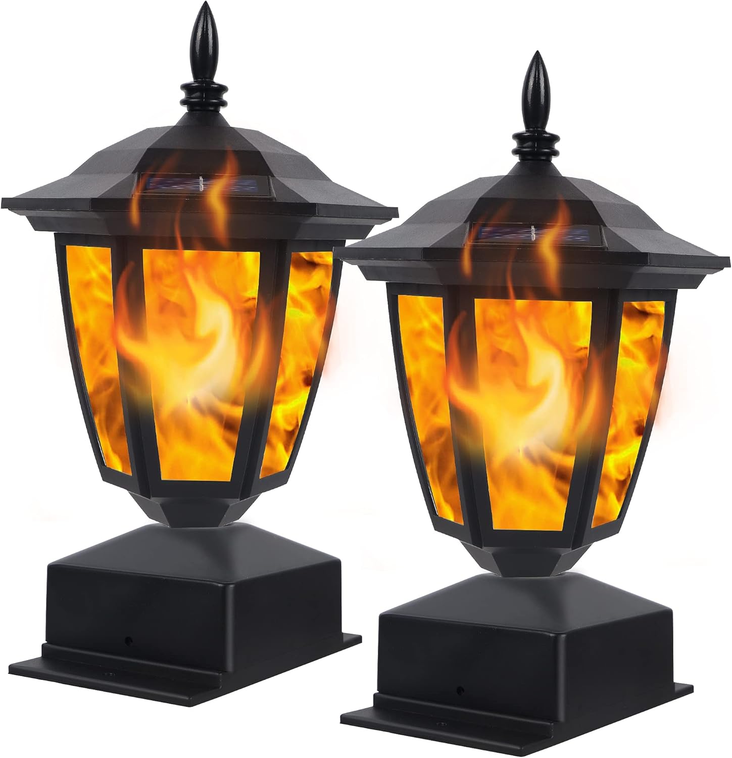 Dynaming Solar Flame Post Lights Outdoor, Solar Powered Lamps Fence