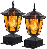 Dynaming Solar Flame Post Lights for 4x4/5x5/6x6 Wooden Posts - Waterproof Flickering LED Lanterns, 2 Pack Outdoor Garden Decor
