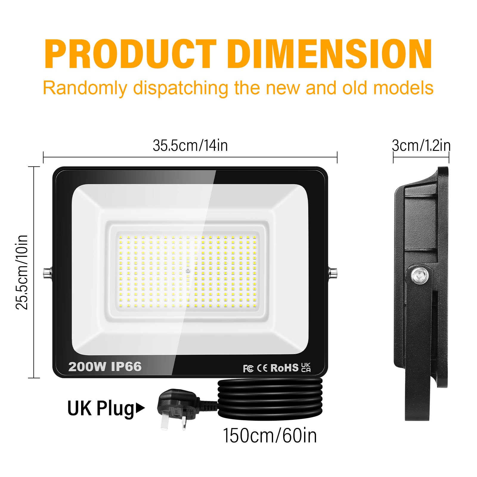 AUXTINGS 200W Led Strahler Außen mit Stecke, 20000LM Scheinwerfer Aussen IP66 Fluter 6000K Kaltweiß Aussenstrahler Flutlichtstrahler mit 156cm Cable für Garten Hinterhof Auffahrt Garage Terrassen