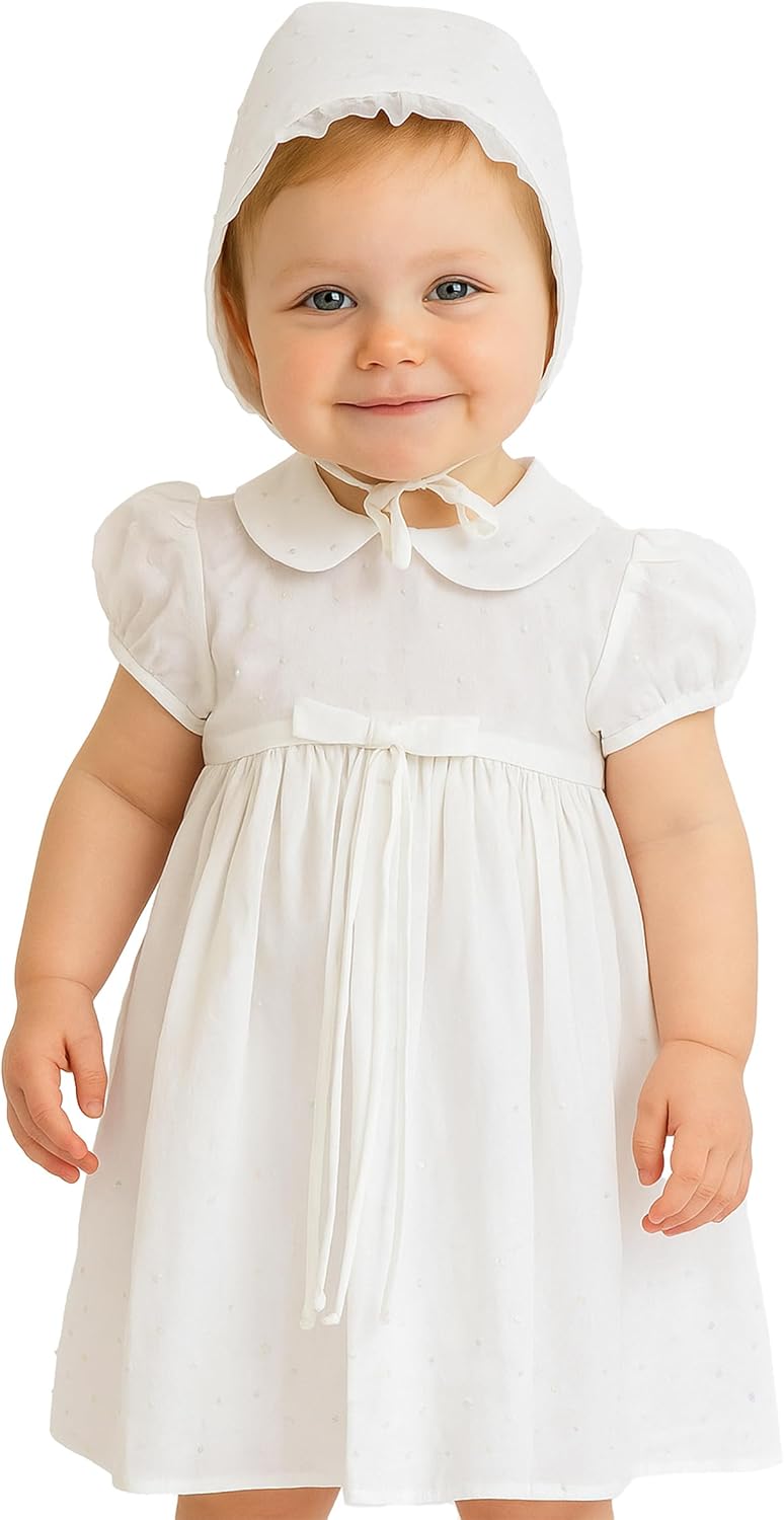 Baby Girl's Smocked Christening Dress 2 Piece Baptism White Gown Set