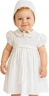 Vestido de bautizo fruncido para niña, conjunto de 2 piezas para bautizo, color blanco
