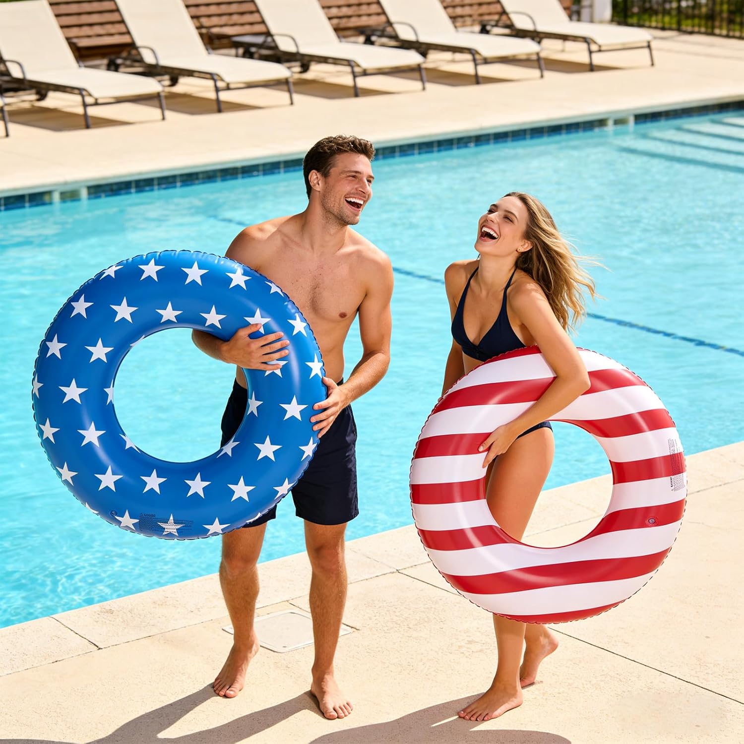 2 Pack Large Inflatable Pool Float for Adults 36 Inch Classic Striped Swim Rings Swimming Pool Tubes for Teens Summer Beach Themed Party
