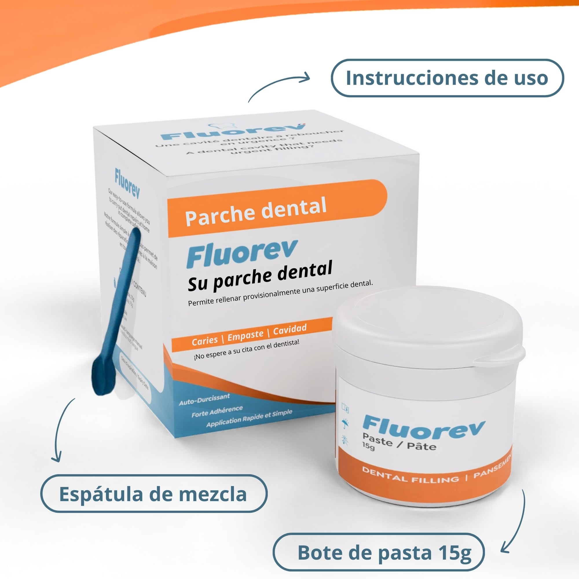 Relleno dental temporal con óxido de zinc 15 g reparación caries dolor