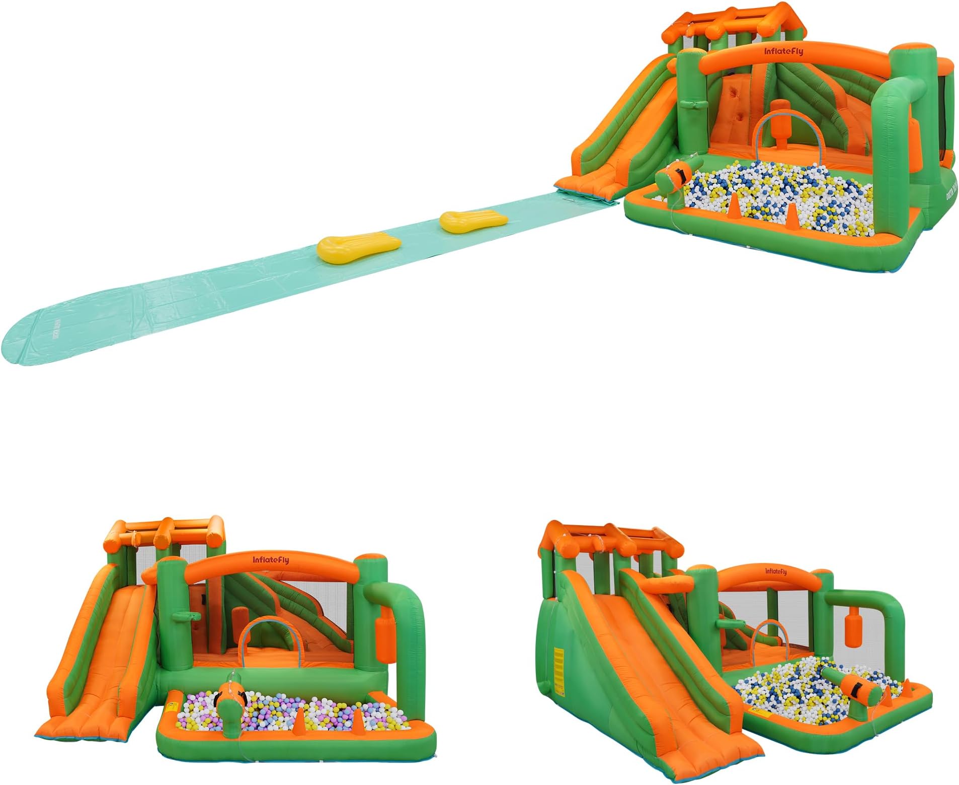 INFLATEFLY Bounce House, Inflatable Water Bounce House with Blower, Kids Bouncy Castle Dual Slides Water Park with Slide Mat for Wet and Dry