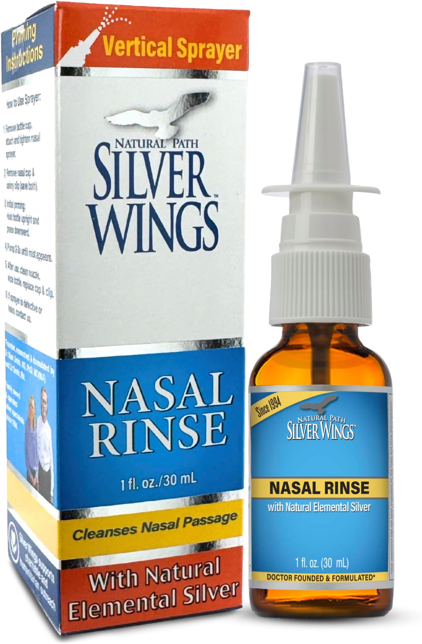 Natural Silver Nasal Rinse Spray - 50 ppm - 1oz | Cleanses Nasal Passages - 50ppm (250mcg) - 1 fl oz Spray