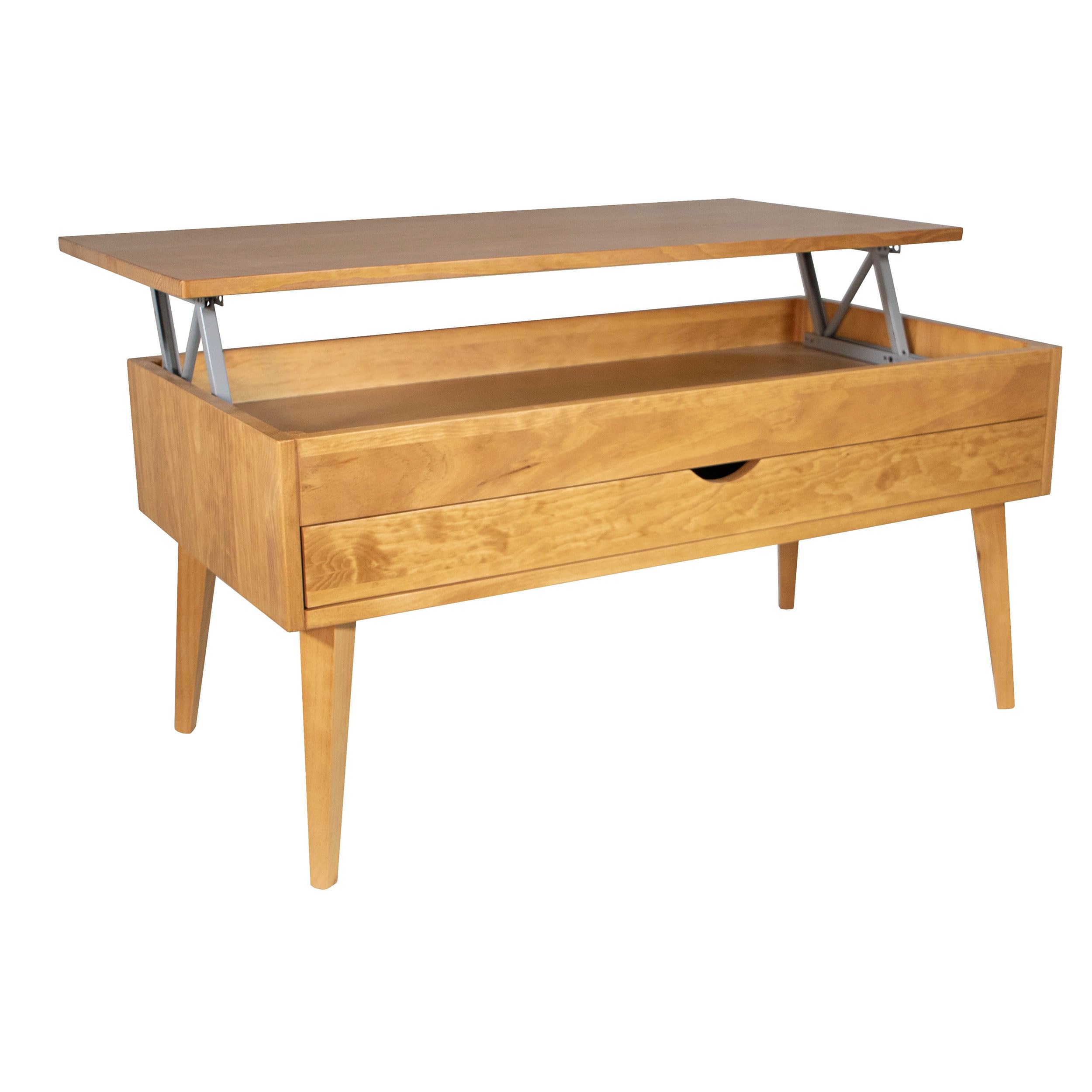 LoMasCasa - Mesa de Salon de Centro Colección Sonka Elevable con Cajón Deslizante de Madera Natural Maciza Disponible en Color Madera de Cerezo con Pata Conica - 100x50x48 cm