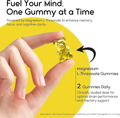 Miniatura 6 de Gomitas de magnesio L-treonato para adultos y niños, 2000 mg, suplementos cerebrales para memoria y concentración, gomitas de magnesio calmantes