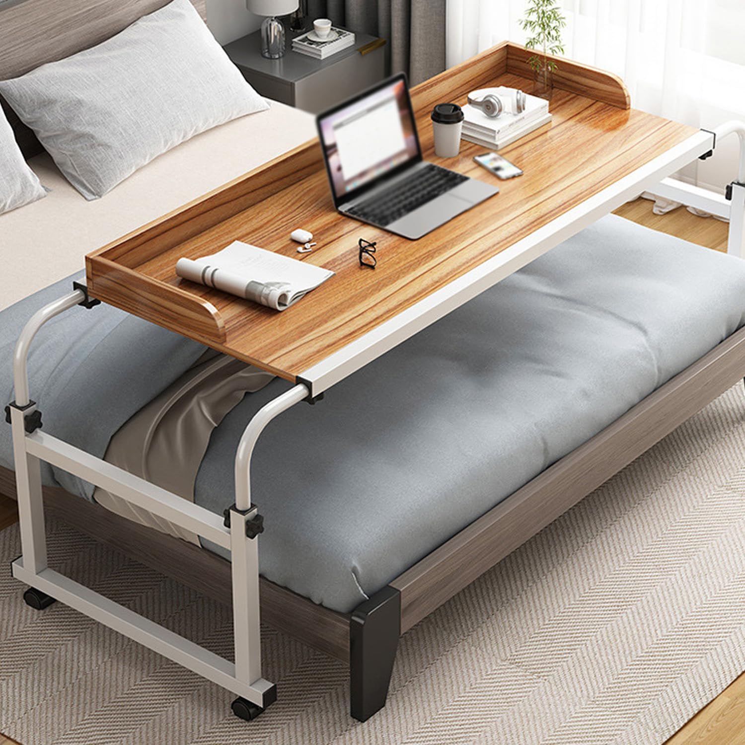 Table de lit à roulettes réglable en hauteur pour ordinateur