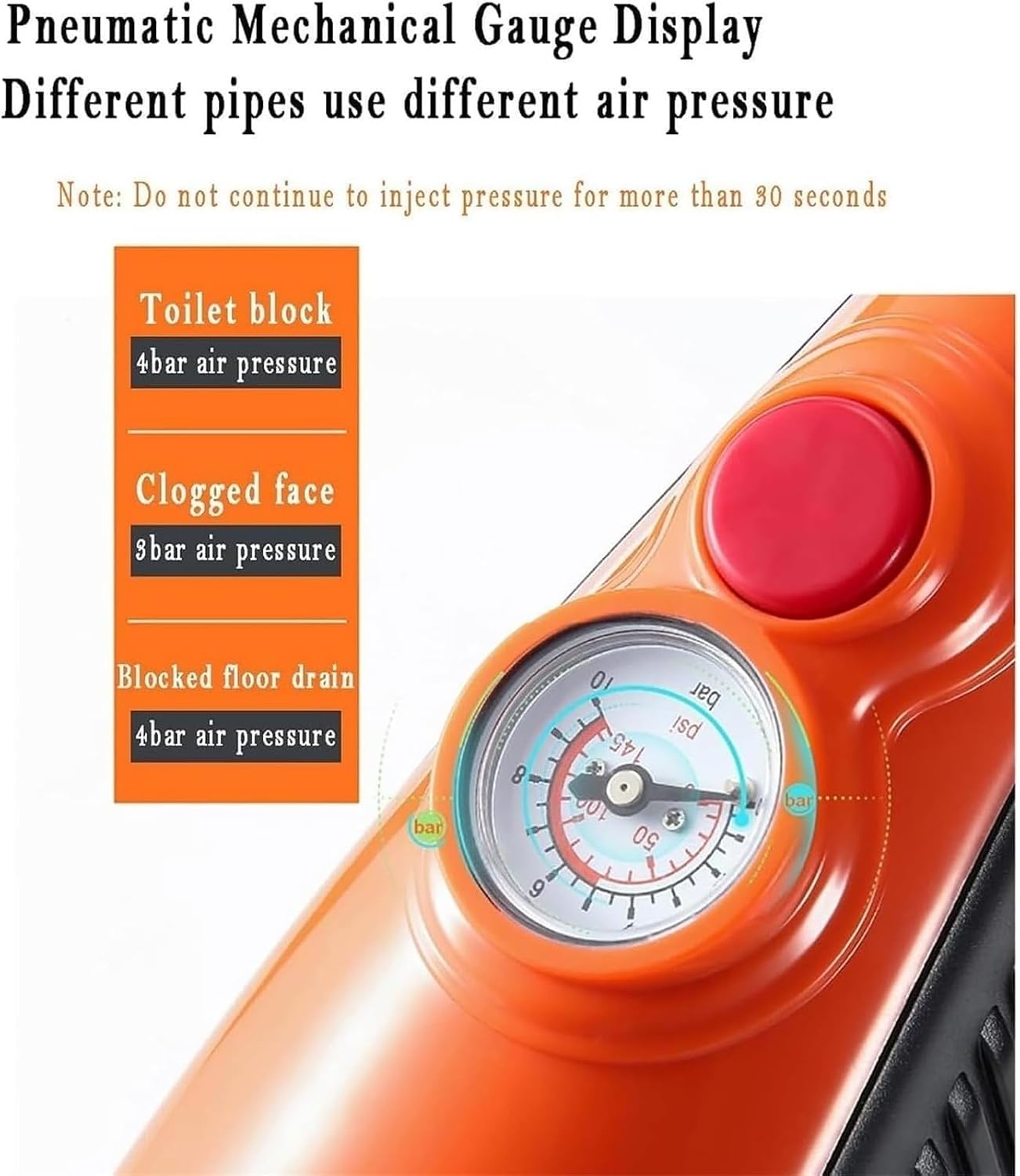 Electric Air Pressure Toilet Plunger & Drain Blaster Gun - Heavy Duty Clog Remover with Real-Time Barometer & Multi-Head Kit for Toilet, Sink