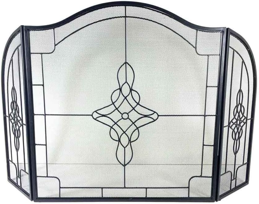 Brilliant Wall Art Large Decorative Black Filigree Grid 3 Fold Fire Screen Spark Guard