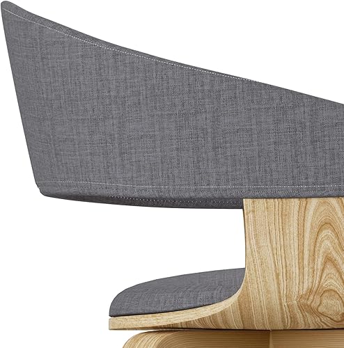 Miniatura 11 de SIMPLIHOME Lowell Mid Century Silla de comedor moderna de madera curvada con madera clara en lino de poliéster gris claro, para el comedor