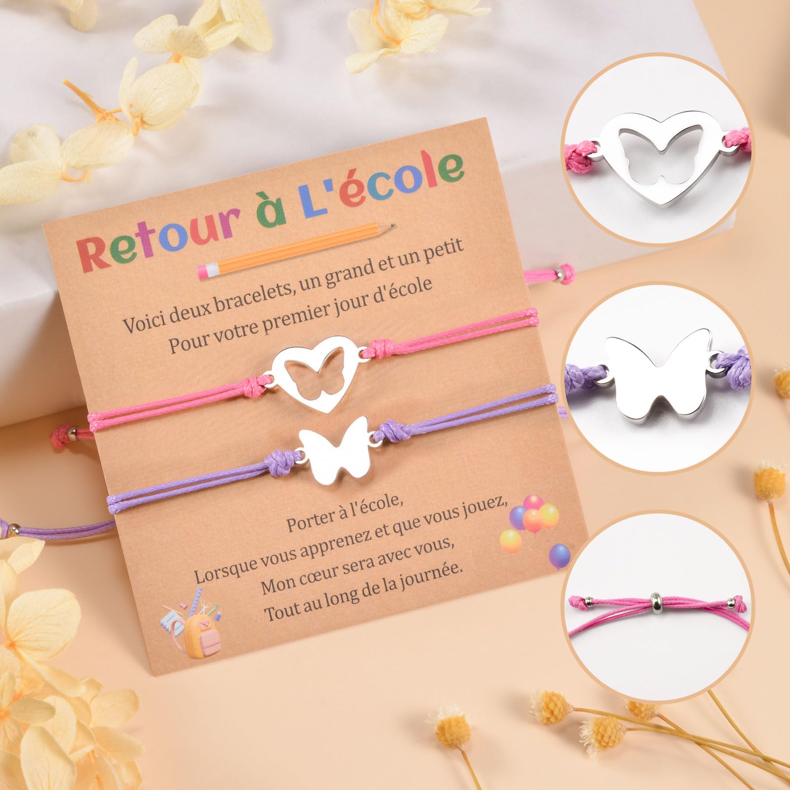 YELUWA 2 Pezzi Regali di Ritorno a Scuola, Set di Bracciali Madre e Figlia/Figlio, Regali per il Primo Giorno di Scuola per Ragazze e Ragazzi, Gioielli Mamma e Me (Rosso Rosa e Viola) FR