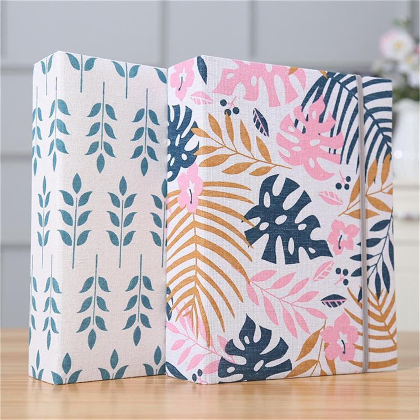 6-Zoll-Fotoalbum mit 200 Fächern, Fotokartenhalter, Erinnerungen, Mini-Film, Sammelbuch, Familienandenken Für Zum Jubiläum(Pink Leaves)