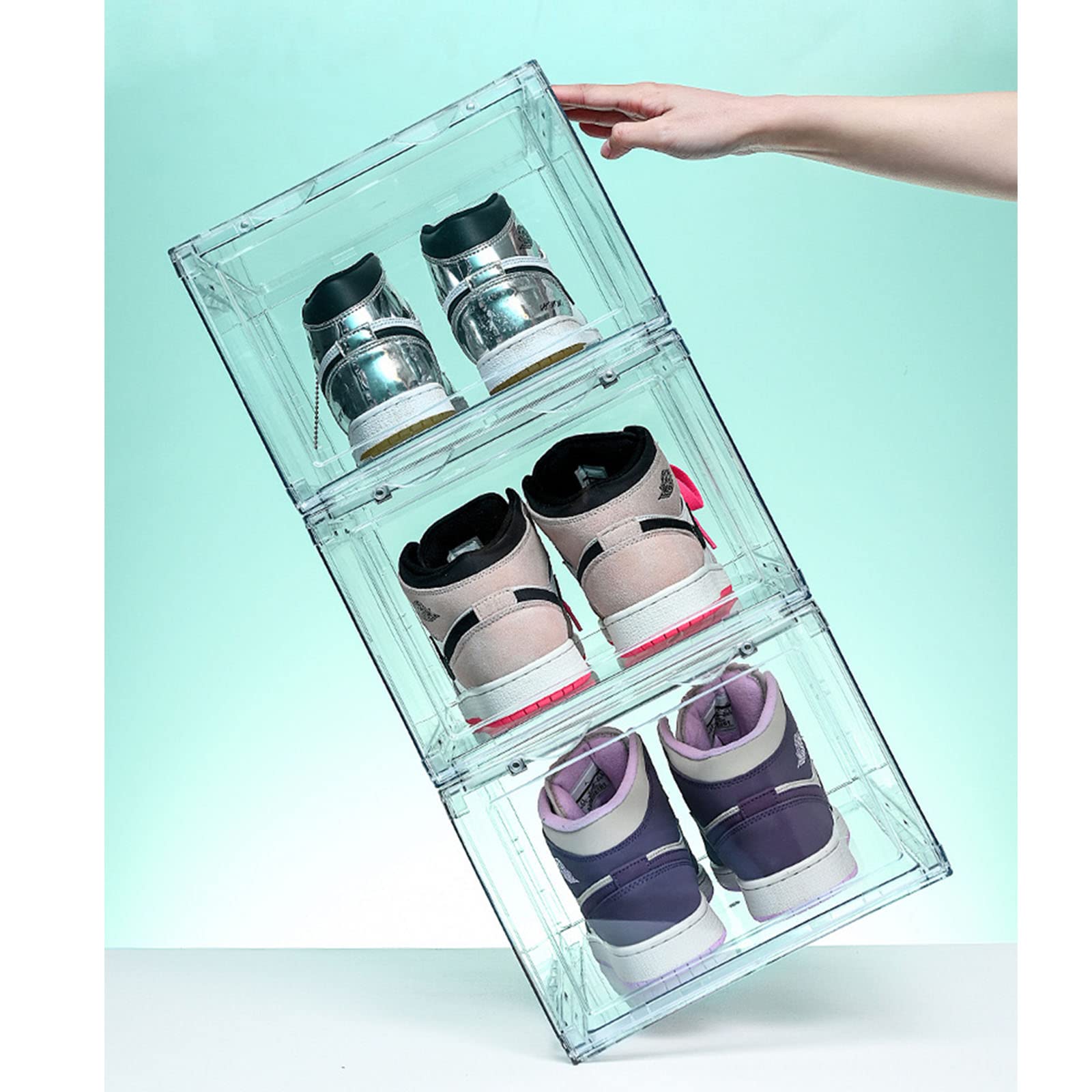 MECC Caja de Zapatos Transparente, Armario de Zapatos acrílicos apilable, con Puerta magnética, 14.4x10.6x8inch / 36x27x20cm (Clear Front Door 9 Pack#)
