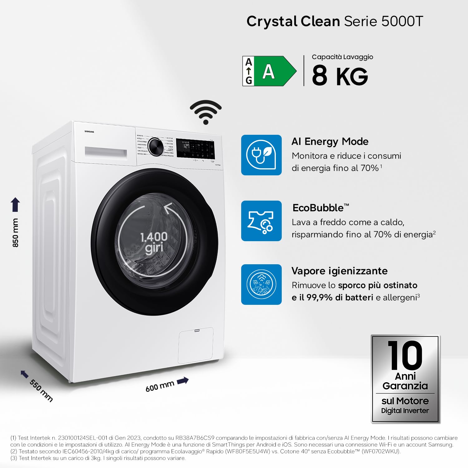 Lavatrice Crystal Clean WW80CGC04DAEET 8 kg WiFi - Dettaglio