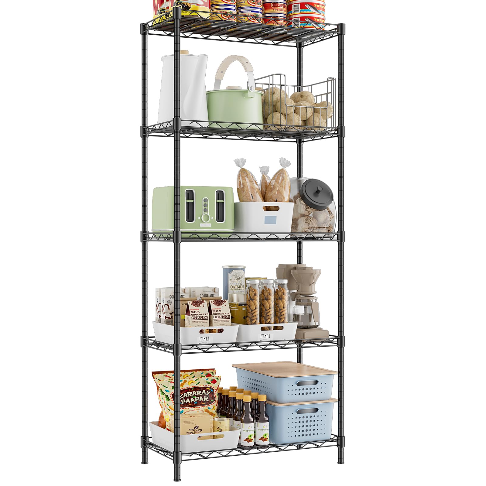 Storage Shelves,21.3" W x 11.8" D x 58.5" H Kitchen Wire Shelving Unit Loads 550LBS,5-tier Adjustable Metal Utility Shelf,Garage Shelves,Home Storage