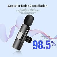 Vista 3 de Micrófono inalámbrico para iPhone, iPad y teléfono Android, paquete de 2 micrófonos inalámbricos de solapa Lavalier con reducción de ruido, mini