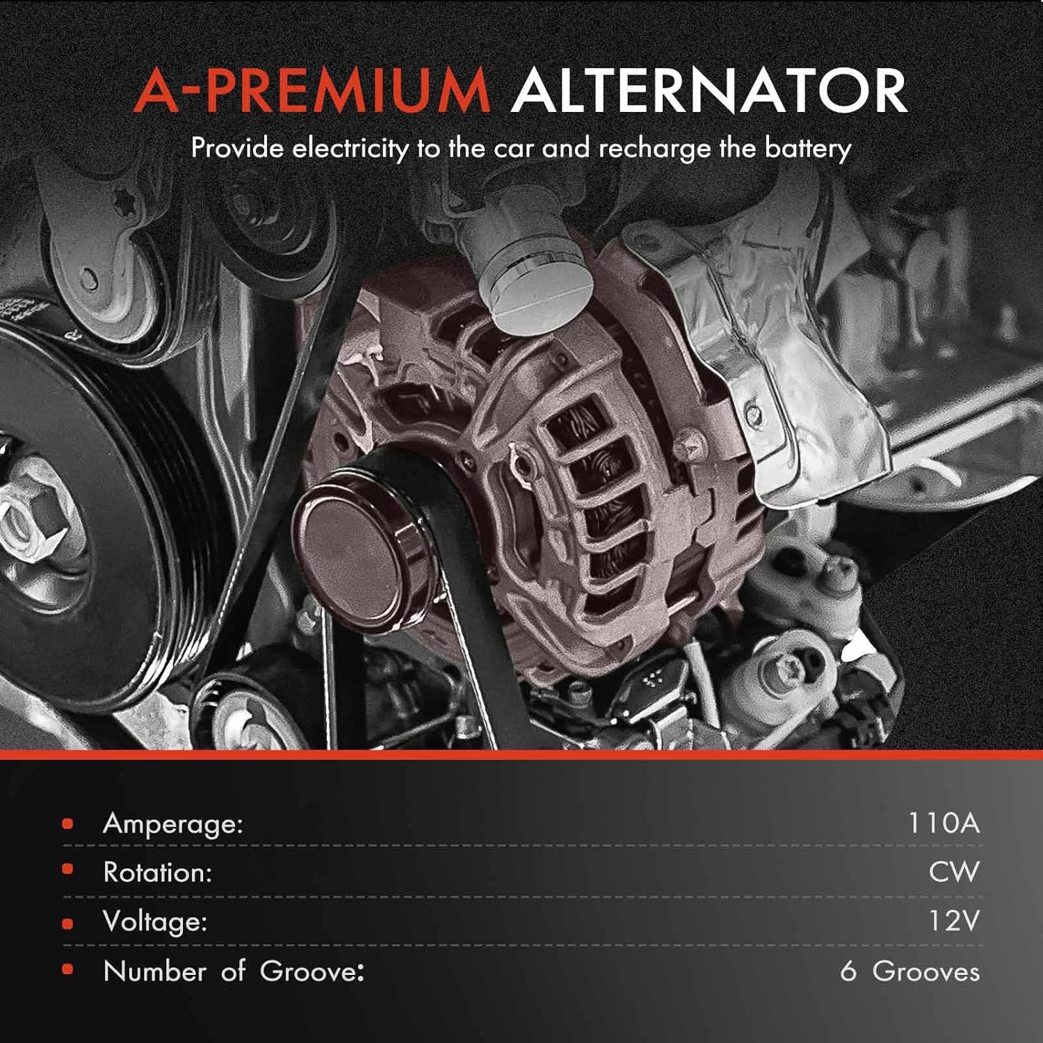 A-Premium Alternator Compatible with Hyundai Genesis Coupe 2013 2014 L4 2.0L, 12V 110A 6-Groove Pulley Clockwise, Replace# 373002C120, 2614548